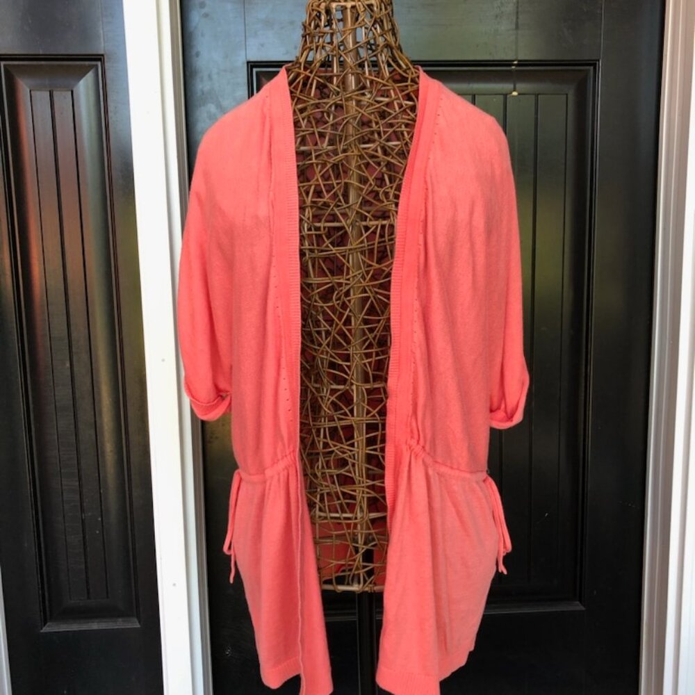 Christopher & Banks peach short sleeve open front cardigan sweater, size S